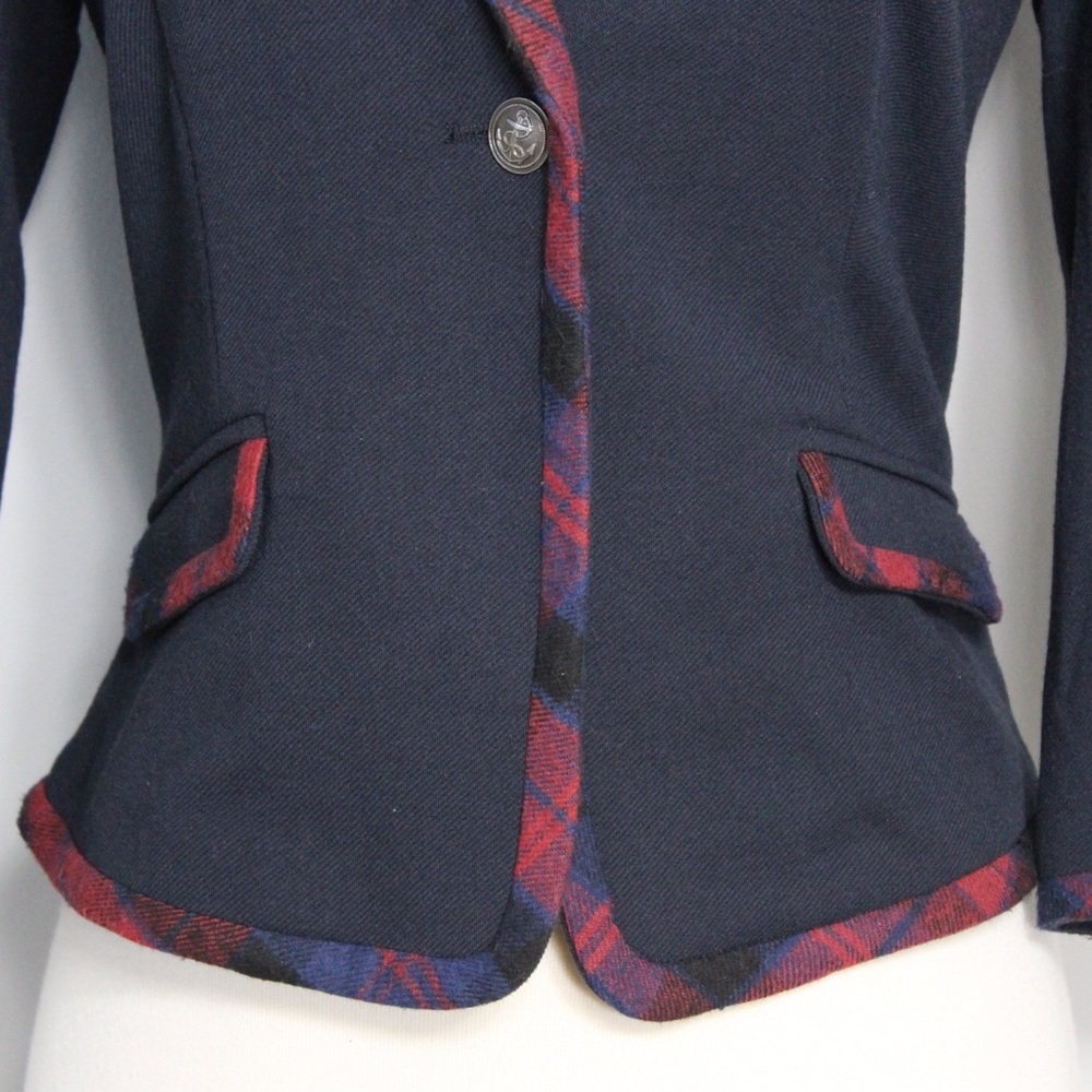 ❗️FINAL PRICE CLOSET CLOSING Gibson Preppy Navy Plaid Trim Blazer NWOT - Picture 5 of 8